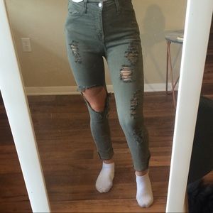 Fashion Nova green distressed jeans